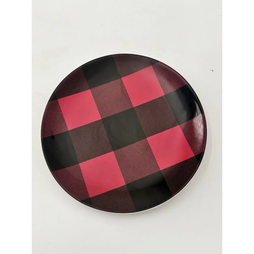 Set of 3 Pottery Barn Buffalo Plaid Check Red & Black Salad Plates